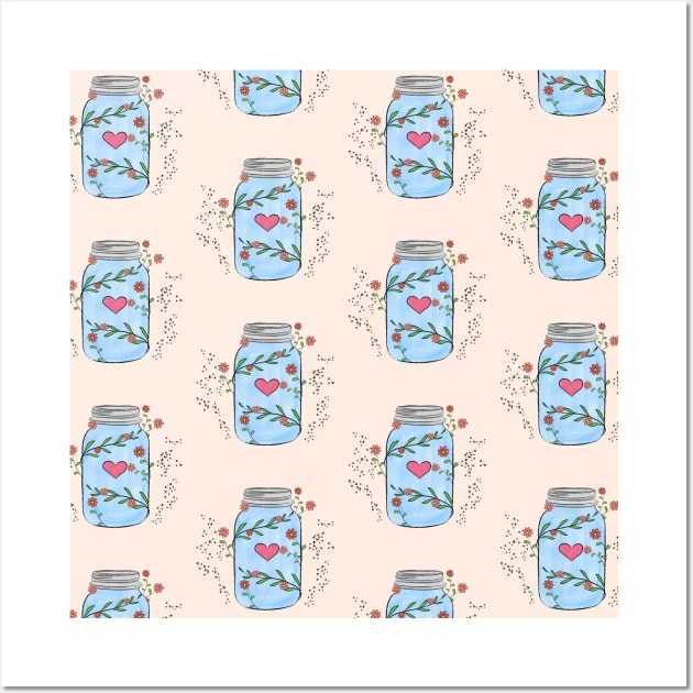 Floral Mason Jar Pattern Wall Art by Lizzamour